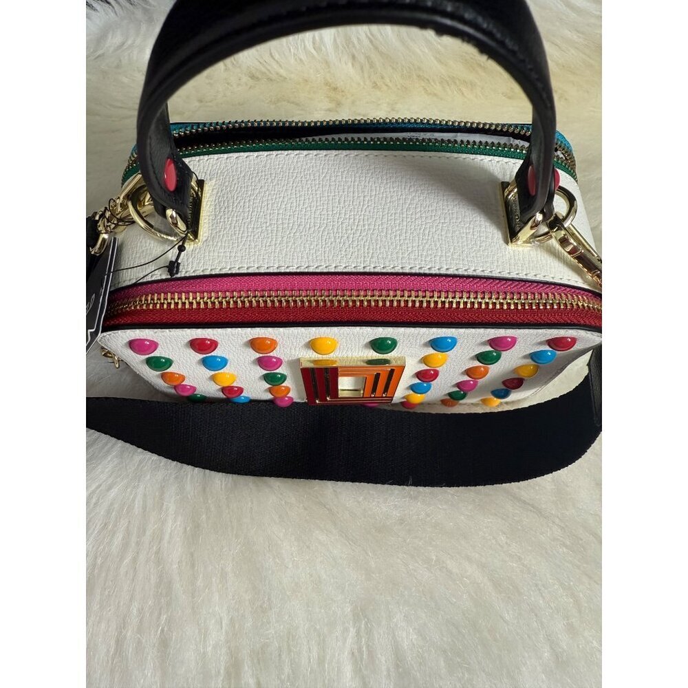 NEW KARL LAGERFELD Simone Rainbow Studded Crossbody Bag White Premium Leather - Picture 13 of 15
